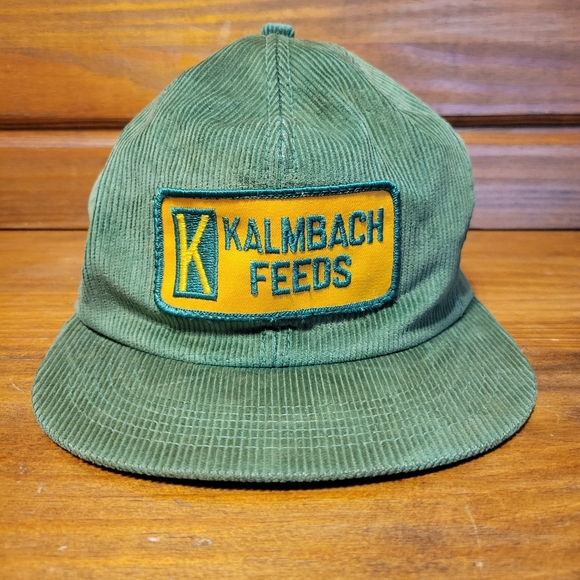 Vintage Kalmbach Snap Back Hat Corduroy Green Mesh Patch - Picture 1 of 5